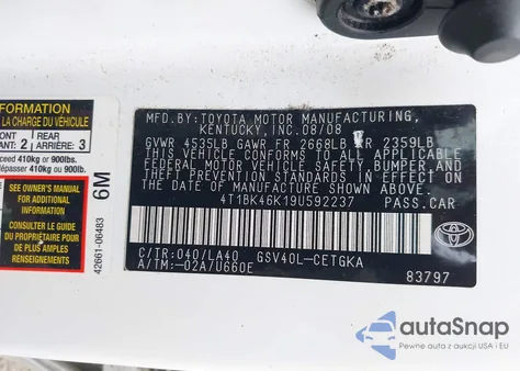 2009 Toyota Camry Xle V6 from USA, damaged, VIN 4T1BK46K19U592237